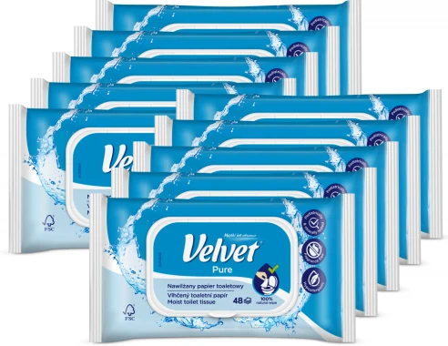 10x Papier nawilżany Velvet Pure, 48 sztuk