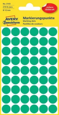 10x Etykiety Avery Zweckform, okrągłe, średnica 12mm, 270 sztuk, zielony