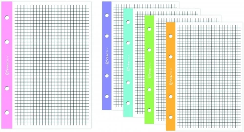 5x Wkład do segregatora w kolorową kratkę Interdruk, A5, 50 kartek, kolorowy margines
