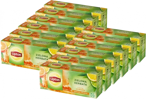 12x Herbata zielona smakowa w torebkach Lipton Green Tea Citrus, cytrusowa, 25 sztuk x 1.3g