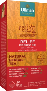 12x Herbata funkcjonalna w torebkach Dilmah Arana Relief / Odpręż się, 20 sztuk x 1.5g