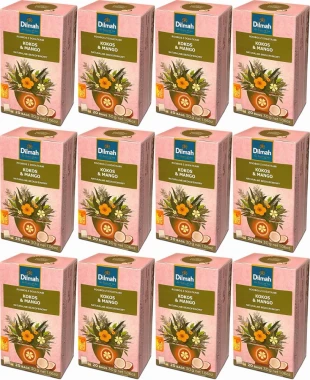 12x Herbata ziołowa w torebkach Dilmah Rooibos Coconut & Mango, kokos i mango, 20 sztuk x 1.5g