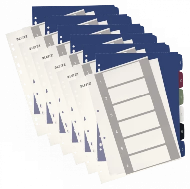 6x Przekładki plastikowe numeryczne z możliwością nadruku tekstu Leitz Style, A4+, 1-6 przekładek