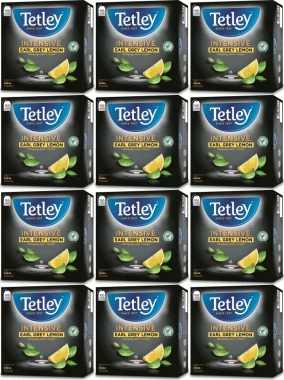 12x Herbata Earl Grey czarna smakowa w torebkach Tetley Intensive, cytryna, 100 sztuk x 2g