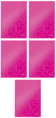 5x Zeszyt w kratkę Leitz Wow, A4, twarda oprawa, 80 kartek, różowy