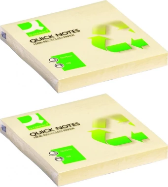 2x Karteczki samoprzylepne Q-Connect 100% Recycled, 76x76mm, 100 karteczek, żółty