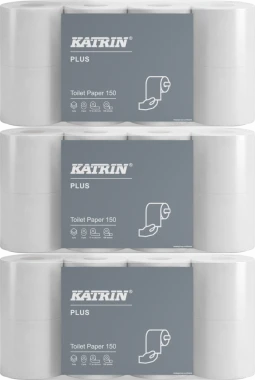 3x Papier toaletowy Katrin Plus, 3-warstwy, w rolce, 96mm x 17.25m, 8 sztuk, biały