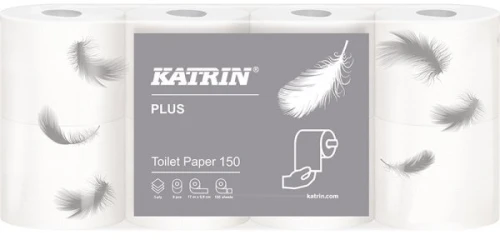 6x Papier toaletowy Katrin Plus, 3-warstwy, w rolce, 96mm x 17.25m, 8 sztuk, biały