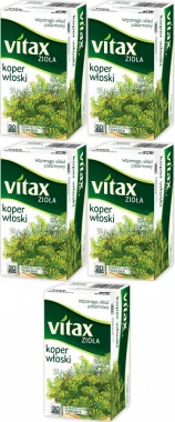 5x Herbata ziołowa w torebkach Vitax Zioła, koper włoski, 20 sztuk x 1.5g