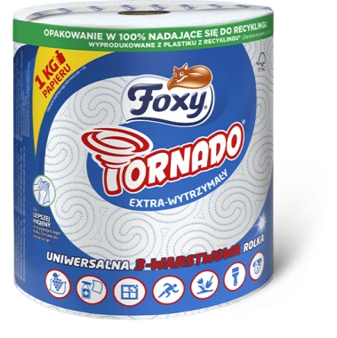 3x Ręcznik papierowy Foxy Tornado, 3-warstwowy, w roli, 1 rolka, biały