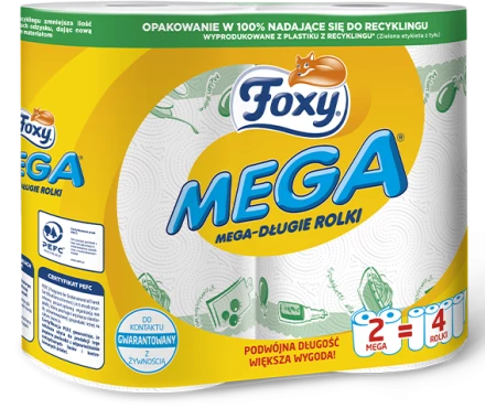 2x Ręcznik papierowy Foxy Mega, w roli, 2 rolki, biały