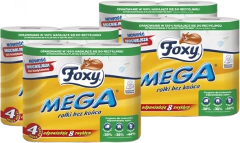 4x Papier toaletowy Foxy Mega, 3-warstwowy, 4 rolki, biały