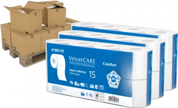 240x Papier toaletowy Velvet Care Professional, 2-warstwowy, 15m, 8 rolek, biały