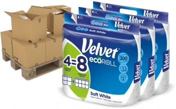 270x Papier toaletowy Velvet EcoRoll, 3-warstwowy, 4 rolki, biały