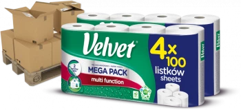 96x Ręcznik papierowy Velvet Extra Long, 2-warstwowy, w roli, 4 rolki, biały