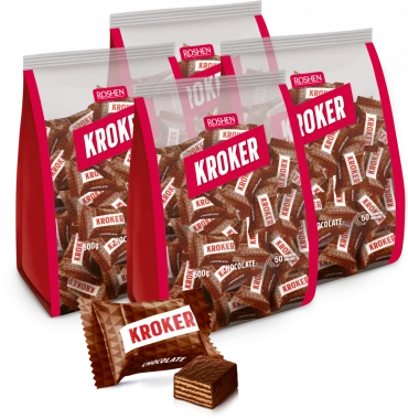 4x Ciastka wafelki Roshen Kroker, pakowane pojedynczo, czekoladowy, 500g