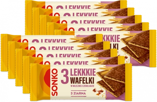11x Lekkie wafelki Sonko, 3 ziarna w mlecznej czekoladzie, 3 sztuki, 36g