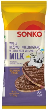 10x Wafle ryżowo-kukurydziane Sonko, w czekoladzie mlecznej, 4 sztuki, 65g