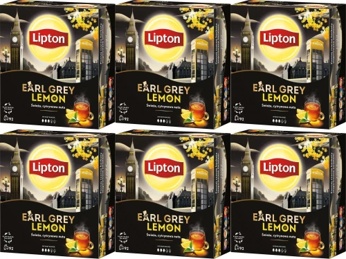 6x Herbata Earl Grey czarna w torebkach Lipton Lemon, 92 sztuk x 2g