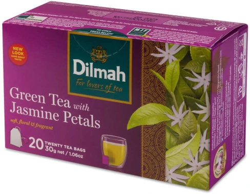 2x Herbata zielona smakowa w torebkach Dilmah Jasmine Green Tea, jaśminowa, 20 sztuk x 1.5g
