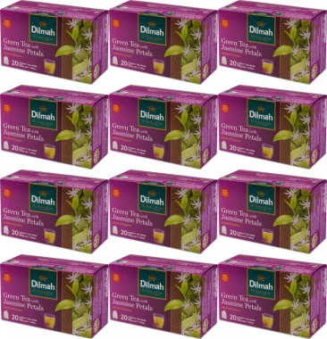 12x Herbata zielona smakowa w torebkach Dilmah Jasmine Green Tea, jaśminowa, 20 sztuk x 1.5g