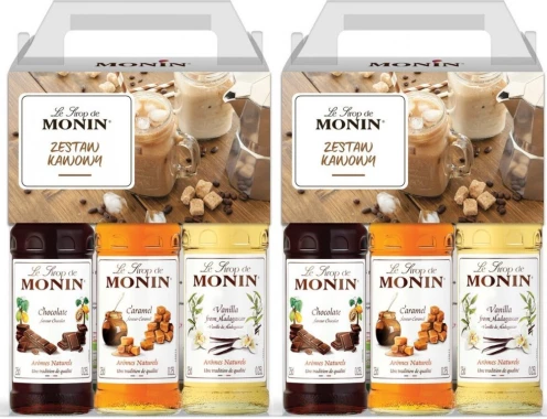 2x Zestaw syropów Monin Coffee Maxi Set, wanilia/czekolada/karmel, 3x250ml