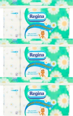 3x Papier toaletowy Regina Rumiankowy, 3-warstwowy, 8 rolek, biały
