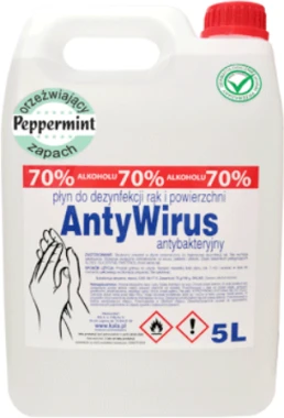 2x Płyn do dezynfekcji rąk Kala AntyWirus Peppermint, 70% alk., 5 l (c)