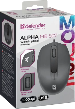 3x Mysz przewodowa Defender Alpha MB-507, cicha bezklikowa, 1000dpi, optyczna, czarny