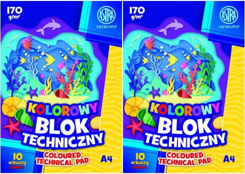 2x Blok techniczny Astra Astrapap, A4, 10 kartek, kolorowy