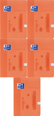 5x Zeszyt przedmiotowy w kratkę Oxford Informatyka, A5, miękka oprawa, 60 kartek, pomarańczowy