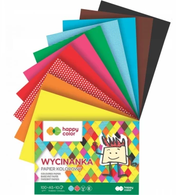 10x Zeszyt papierów kolorowych Happy Color Wycinanka, A5, 100g/m2, 10 kartek, mix kolorów