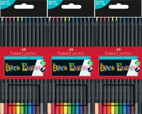 3x Kredki ołówkowe Faber Castell Black Edition, trójkątne, 12 sztuk, mix kolorów