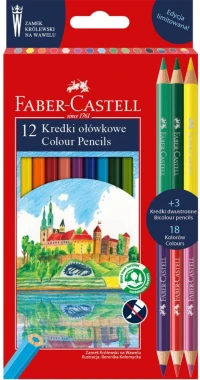 6x Kredki ołówkowe Faber Castell, Zamek, edycja limitowana Wawel, 12 sztuk + 3 kredki dwustronne, mix kolorów
