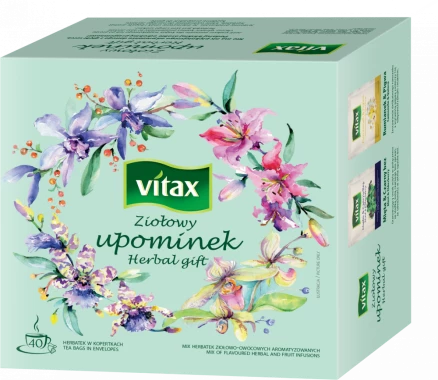 10x Zestaw herbat ziołowo-owocowych w kopertach Vitax Ziołowy Upominek, 4 smaki,  40 sztuk x 2g