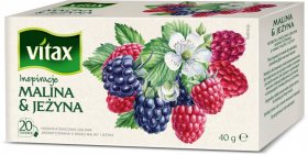 Herbata owocowa w torebkach Vitax Inspirations, malina i jeżyna, 20 sztuk x 2g