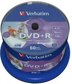 Płyta DVD+R Verbatim, do jednokrotnego zapisu, 4.7GB, cake box, 50 sztuk