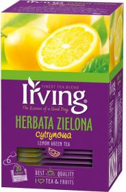 Herbata zielona smakowa w kopertach Irving, cytrynowa, 20 sztuk x 1.5g