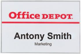 Identyfikator Office Depot, z klipsem i agrafką, 90x60mm, przezroczysty