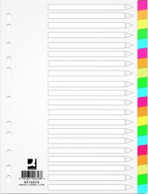 Przekładki plastikowe gładkie z kolorowymi indeksami Q-Connect, A4, 20 kart, mix kolorów