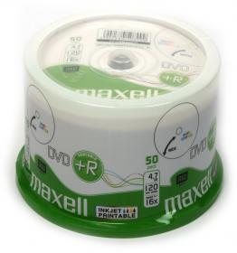 Płyta DVD+R Maxell, do nadruku, do jednokrotnego zapisu, 4.7 GB, cake box, 50 sztuk