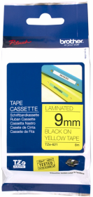 Taśma laminowana do drukarek etykiet Brother TZE-621, 9mmx8m, nadruk czarny, taśma żółta