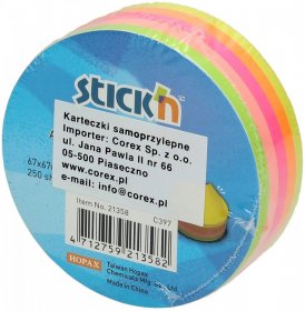 Karteczki samoprzylepne Stick'n koło, 67x67mm, 250 karteczek, mix kolorów neonowych