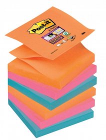 Notes samoprzylepny harmonijkowy Post-it Super Sticky Z-Notes, 76x76 mm, 6x90k, mix kolorów