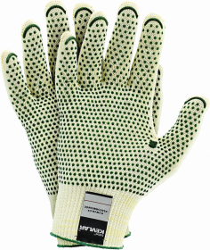 Rękawice tkaninowe JS Gloves DuPont, RJ-KEVLAFIBV, antyprzecięciowe, rozmiar 8, nakrapiane, żółto-zielony