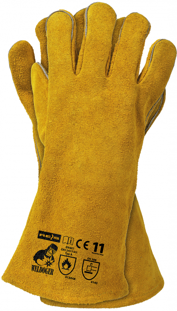 Rękawice wzmacniane Reis Weldoger, spawalnicze, rozmiar 11, żółto-miodowy