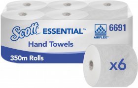 Ręcznik papierowy Scott Essential, 1-warstwowy, 350m, w roli, 6 rolek, biały