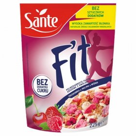Płatki śniadaniowe Sante Fit, truskawka/malina/wiśnia, bez cukru, 225g
