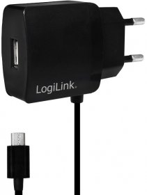 Ładowarka sieciowa LogiLink PA0146, z kablem micro USB i portem USB, czarny