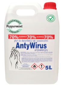 Płyn do dezynfekcji rąk Kala AntyWirus Peppermint, 70% alk., 5 l (c)